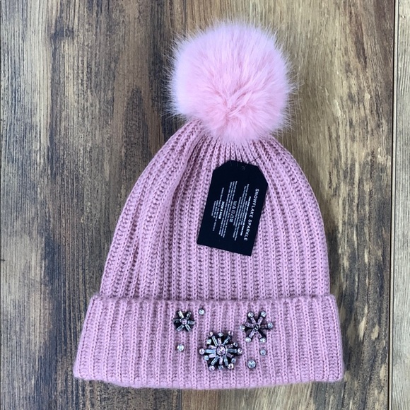 NWT Victoria Secret Snowflake Sparkle Pom Pom Hat - Picture 1 of 2
